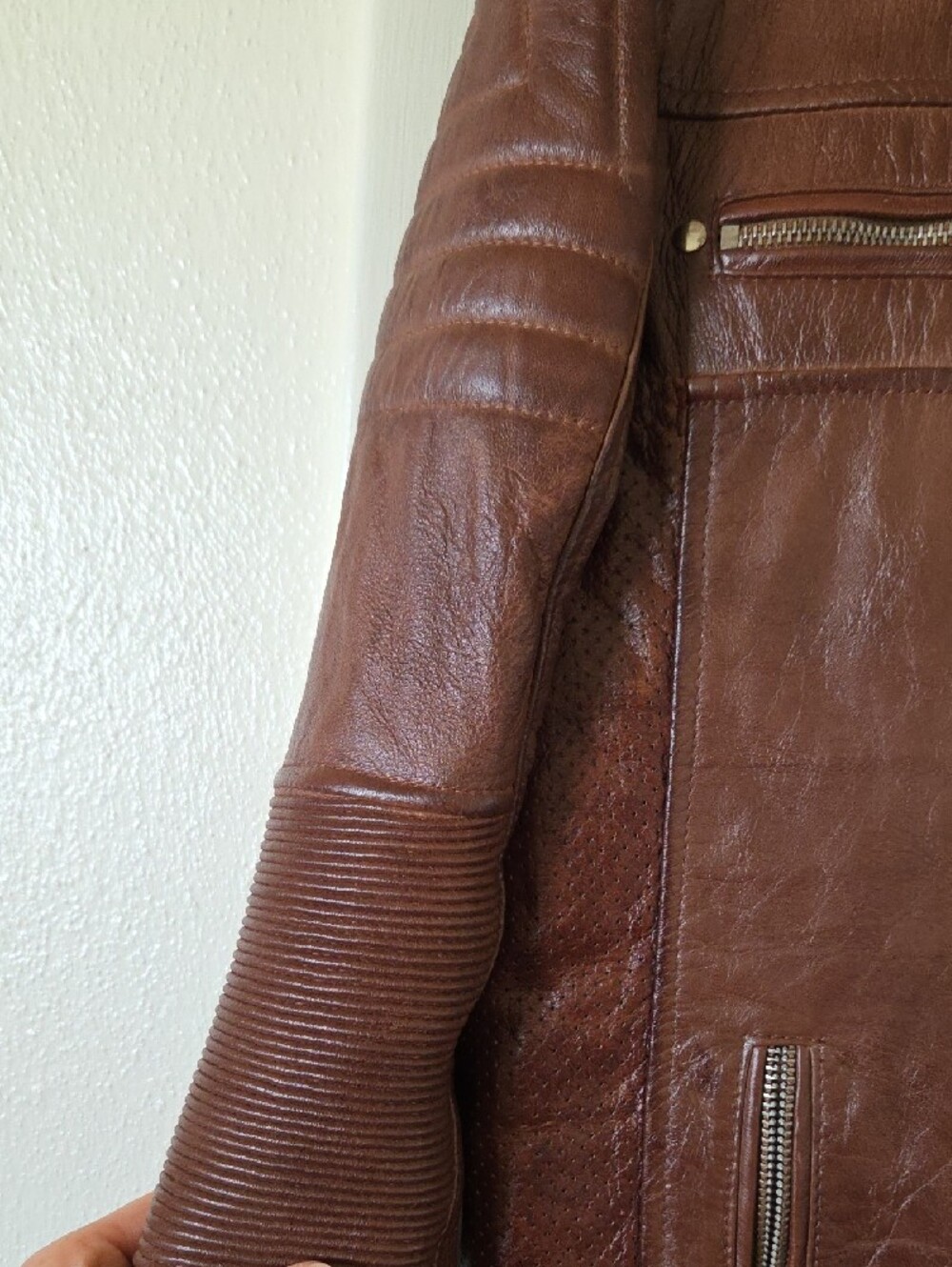 Men's Brown Leather Motorcycle Jacket - Classic Biker Style - Picture 2 of 13